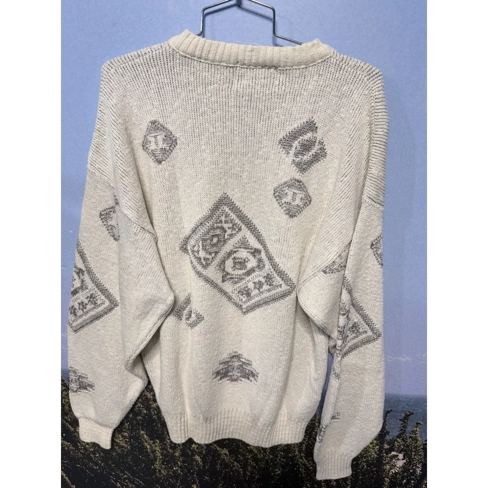 Vintage London Fog Men's‎ Knit Sweater Geometric Gray Size L Made In USA - Picture 2 of 5